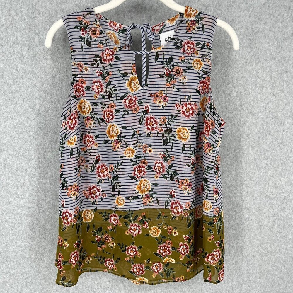 Cabi Modern Penelope Floral Stripe Sleeveless Top Blouse Size S Blue Green 5354